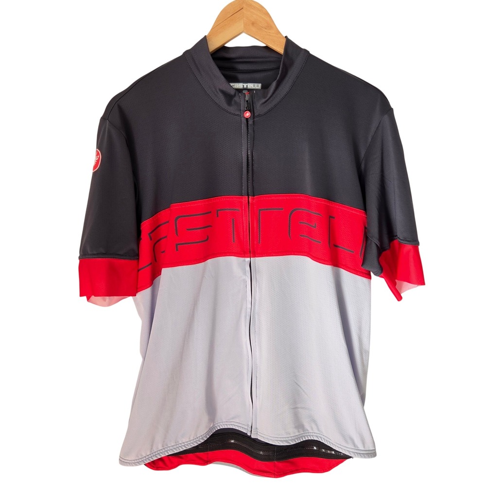 Castelli Mens 3XL Cycling Jersey Short Sleeve Full Zip Colorblock Black Red Grey